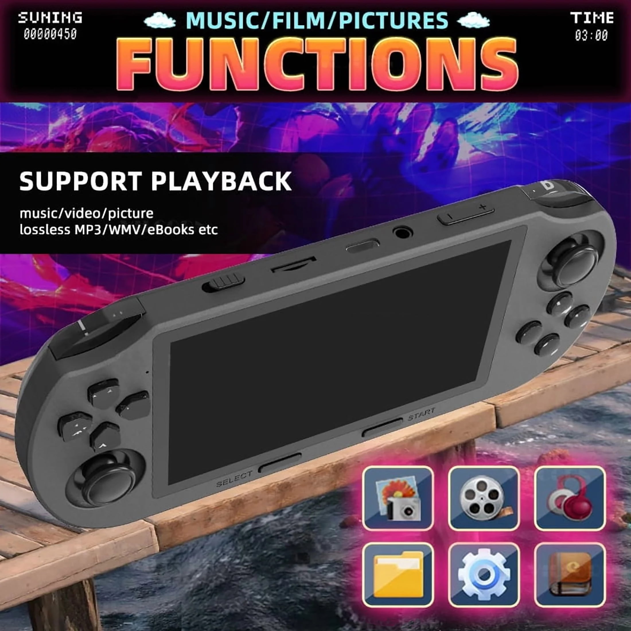 SF3000 Handheld Game Console, Portable, for PS1 GBA SNES Emulator, 4.5inch IPS Screen, 64G