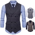 thumbnail image 3 of Chaleco de traje a cuadros cruzado de corte entallado para hombre, chaleco informal de negocios a la moda, 3 of 5