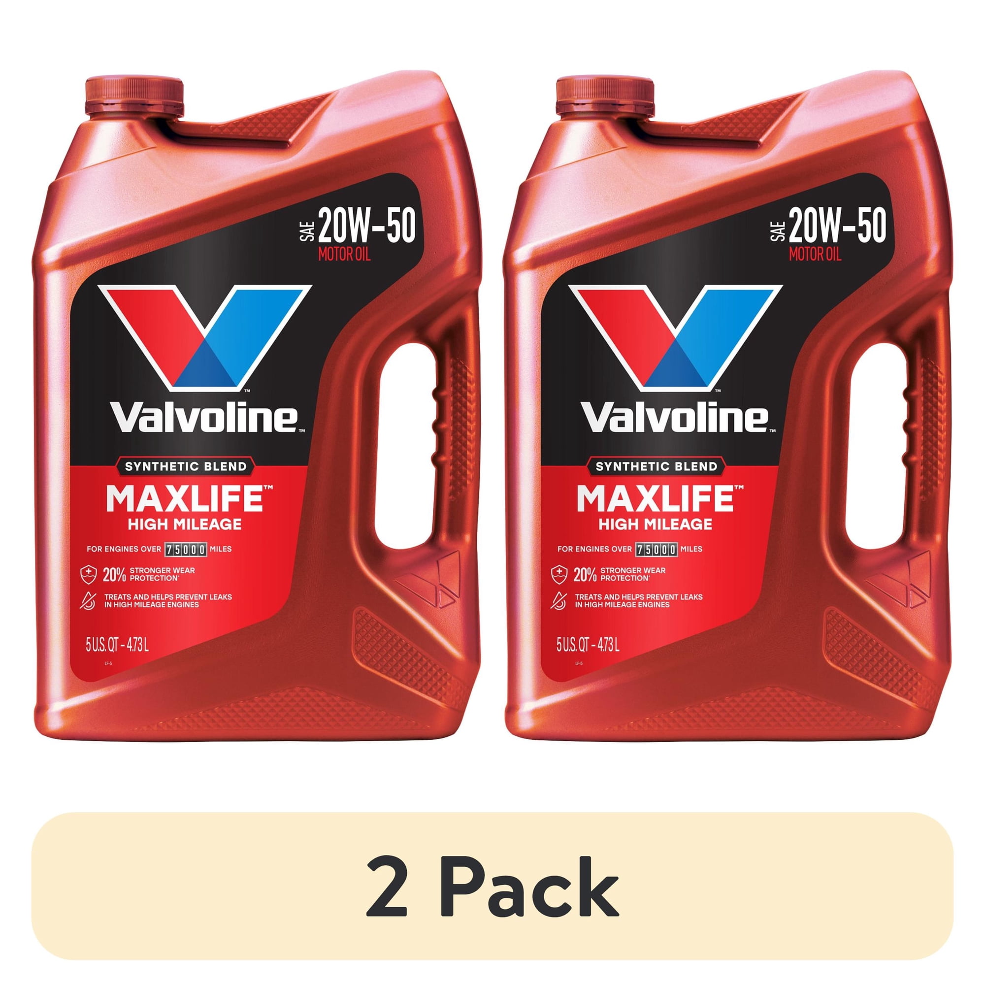 (2 pack) Valvoline MaxLife High Mileage 20W-50 Synthetic Blend Motor Oil 5 Quart