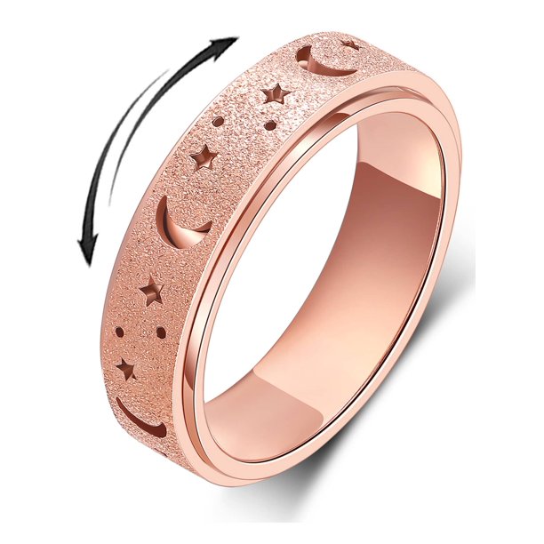 Fidget Ring Anxiety Ring for Women Men Titanium Stainless Steel Spinner Ring Fidget Toys Adults 18K Gold Color Size 6-10