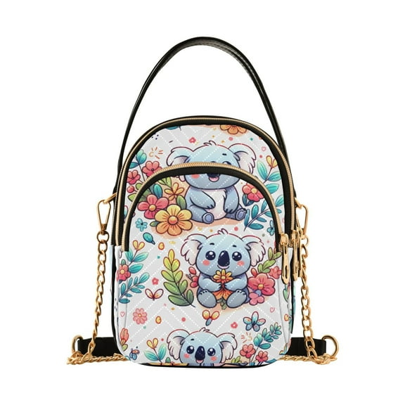 joogoo Women Koala and Flowers Plants Chain Crossbody Bags Shoulder Handbag Phone Purse