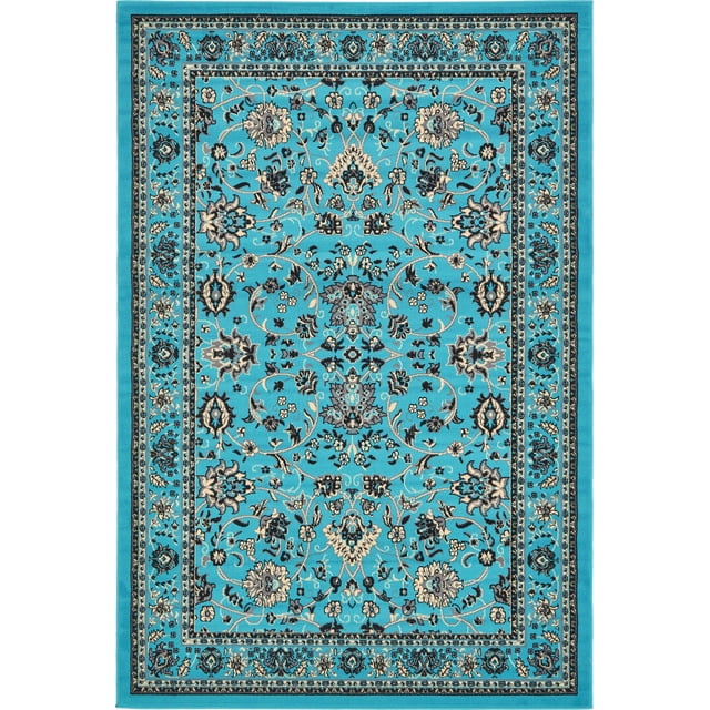 Unique Loom Kashan Traditional Floral Area Rug, 6 x 9 Feet, Turquoise/Ivory