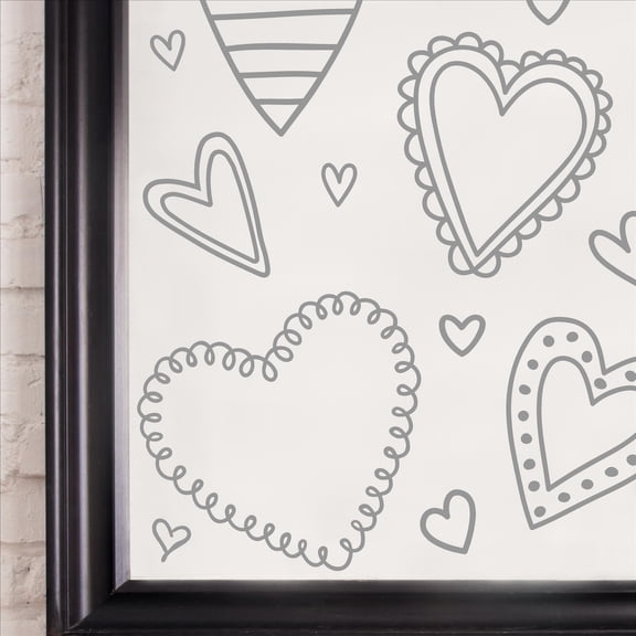 Hand Drawn Hearts Valentines Day Decals and Decor Vinyl Lettering Decal Stickers Self Adhesive - Sizes Range from 3"-10" - Qty: 14 - Color: Silver