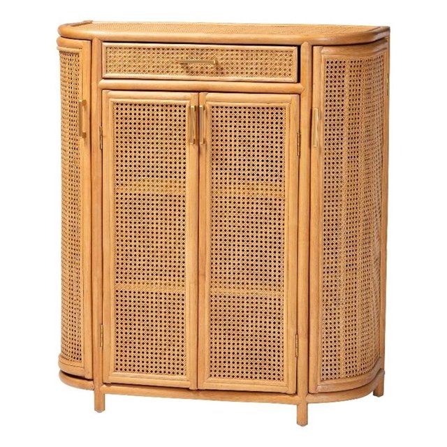 bali & pari McKenna Rattan Storage Cabinet - Handwoven Wicker Accent Cabinet