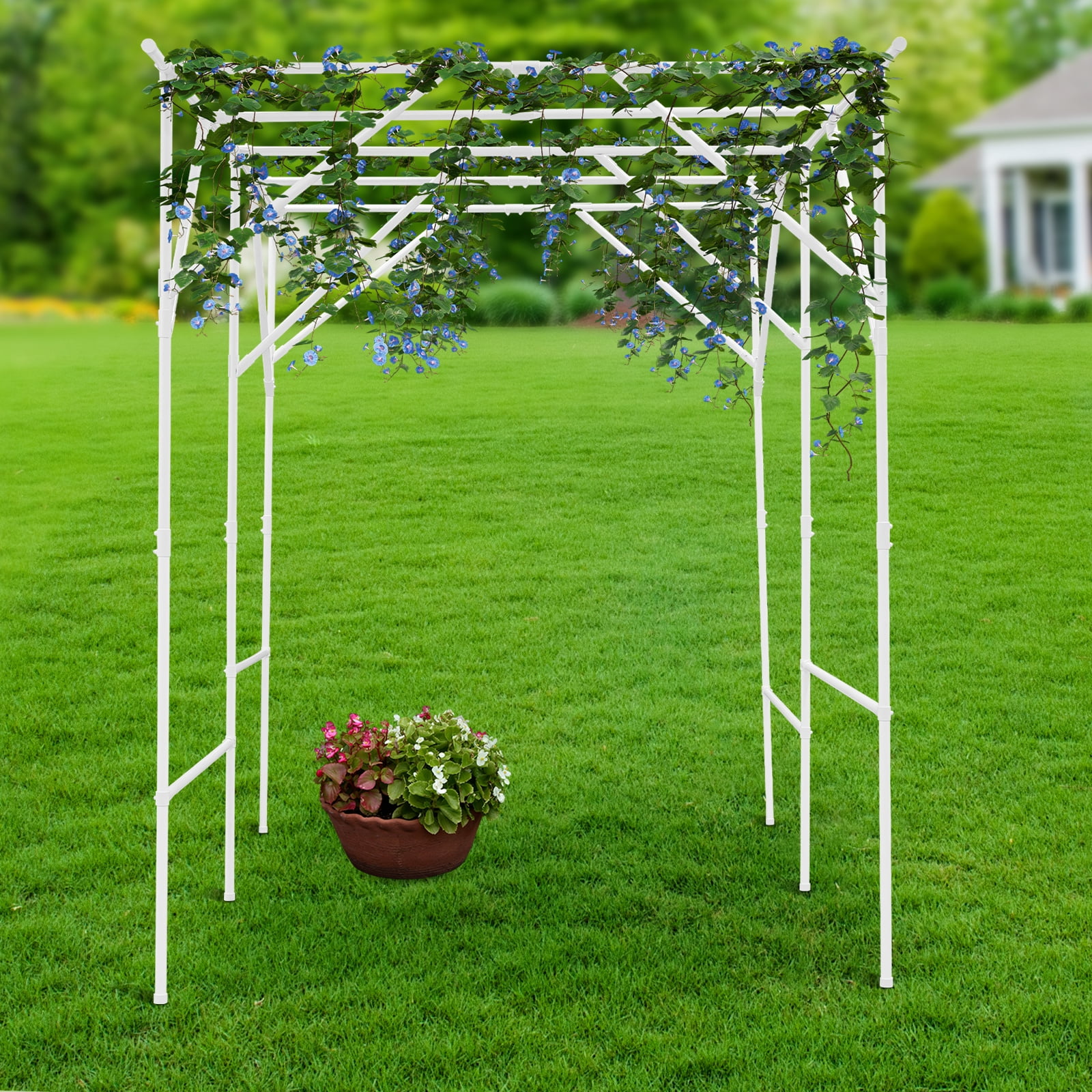 White Steel Tube 2x1.5x2m Courtyard Climbing Frame Stabilized Grape Trellis Plant Support Gardening Support