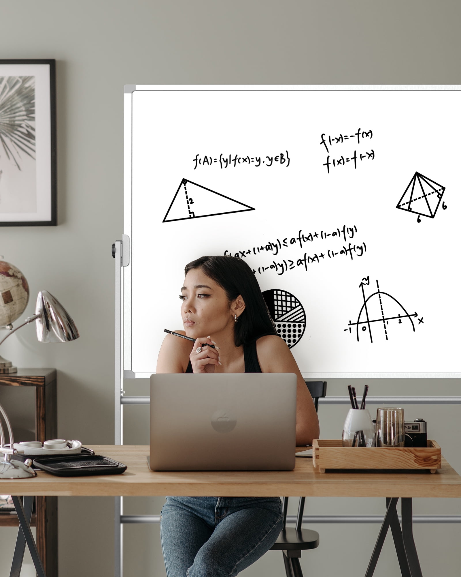 TOWON Double-Sided Mobile Whiteboard - 72"x40" Extra Large Height Adjustable Magnetic Dry Erase Board on Wheels, 360° Rolling Office White Board Pizarra - Sliver