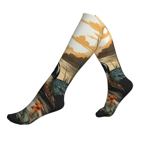 Unisex Sports Compression Socks for Nurses Travel Hiking & Office Work for Men Women Mallards Duck Hunting Art Vintage