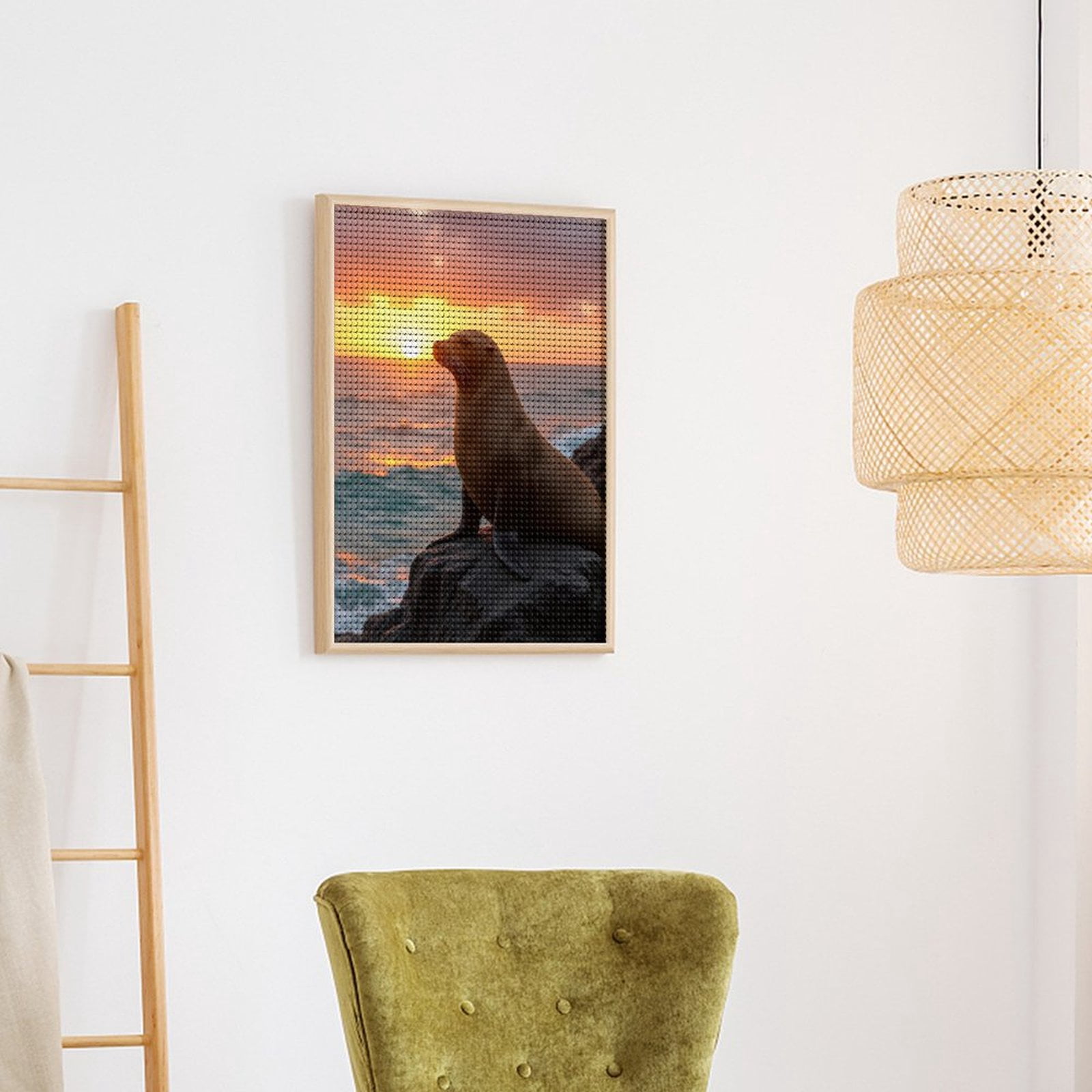 Diamond Art Kits for Adults, Sea Lion Sunset Rock Scene 5D Diamond Painting Kits for Adults Beginners, DIY Full Drill Diamond Painting, Gem Art and Crafts 12x16