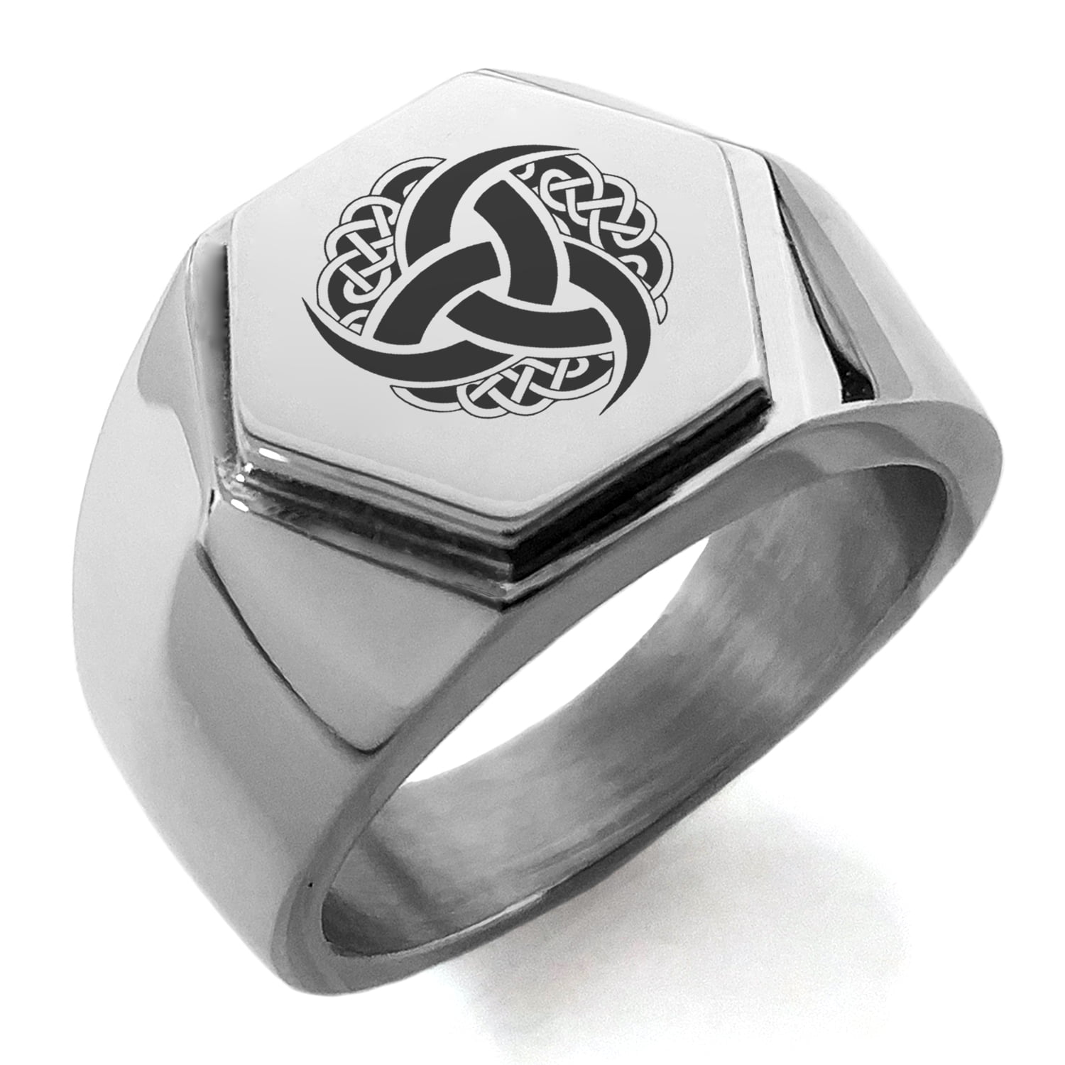 Stainless Steel Triskelion Odin's Horn Knot Viking Engraved Hexagon ...