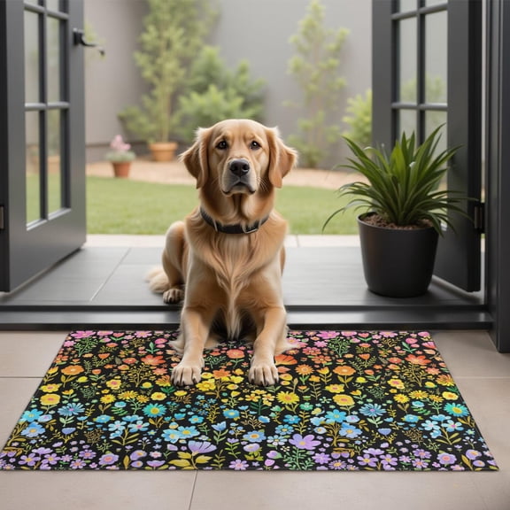 Bohemian Retro Floral Non-Slip Entryway Door Mat,Boho Indoor Decor Durable Low Plush Door Mat,Washable Welcome Rug for Patio Hallway Home Decor 20x32 Inches