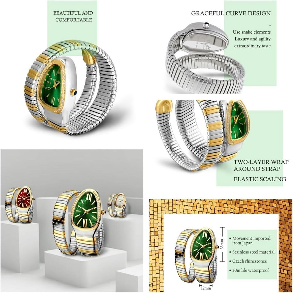 Classic Snake Shape Watch For Women Gold Silver Scaleable Bracelet Watches Bling Diamonds Quartz Ladies Wristwatch