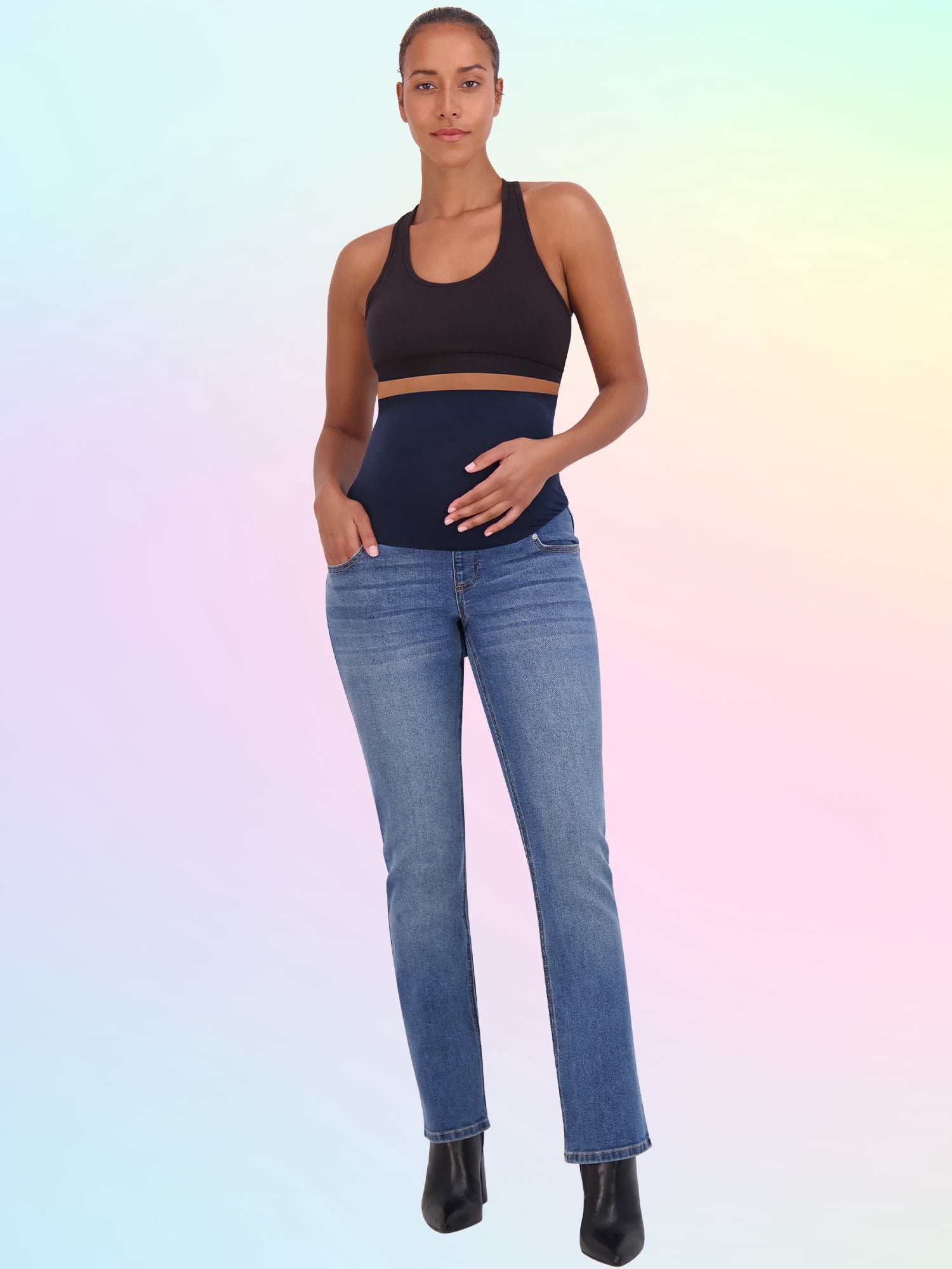 Savi Parker Women's Maternity Bootcut Jeans with Pockets – Pregnancy Must Haves Maternity Jeans Over The Belly - 32.5" Inseam (S, Marina Wash)