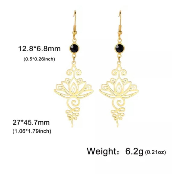 Unalome Lotus Flower Dangle Earrings Stainless Steel Yoga Drop Earring Jewelry
