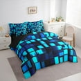 thumbnail image 3 of Feelyou Cartoon Pixelate Miner Twin Bedding Sets 7-Piece, Blue Square Abstract Bedding Comforter Set, Fashion Honeycomb Reversible Sheet Sets, Breathable Home Decor, 3 of 7