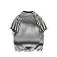 thumbnail image 3 of AHTJRT Men's Casual Short Sleeve Striped T Shirt Soft Relaxed Fit Trendy Stripe Pattern Versatile Any Occasion Blouse Black L, 3 of 8