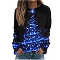thumbnail image 2 of KkSLirnhs Womens Tops under $10 Women's Christmas Shiny Christmas Tree Print Loose Casual Long-sleeved Round Neck Hoodless Straight Shoulder Sweatshirt XXXXXL Black, 2 of 5