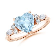 ANGARA Natural Heart-Shaped 1.4 ct Aquamarine Engagement Ring with Diamonds in 14K Rose Gold for Women (Size-8mm) | March Birthstone, Anniversary, Jewelry Gift for Women | Natural Aquamarine Ring
