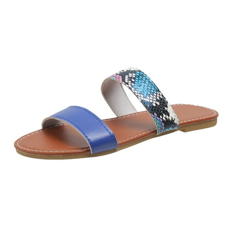 

Ladies Fashion Summer Multicolour Print Leather Open Toe Flat Beach Slippers Royally Comfortable Holiday Party Summer Fall