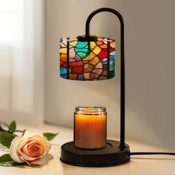 Candle Warmer Lamp with Timer, Decorative Artistic Stained Glass Mosaic Lamp Non-slip Wireless Remote Control Wax Melts Warmer with 4 Bulbs for Home Office Dorm, Birthday Gifts for Women