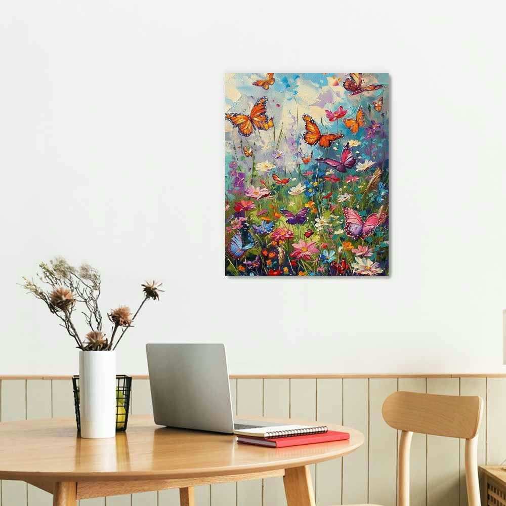 Creowell Butterfly Wall Art Color Butterfly Canvas Print Nature Floral Artwork for Girls Bedroom Modern Home Artwork For Bathroom Kitchen 16x20 in/12x16 in