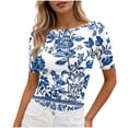 thumbnail image 2 of Dolkfu Oversized Tshirts for Women Blue Short Sleeve Crew Neck Tops Stylish,Casual Floral T-Shirts Women Clothing, 2 of 5