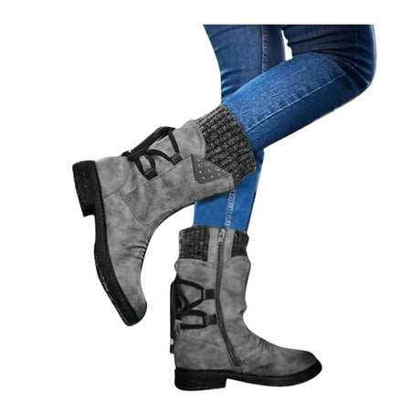 

NECHOLOGY Short Snow Boots Calf Boots Boots Vintage Retro Heels Shoes Up Mid For Women Lace Thick Womens Boots Winter Grey 7.5