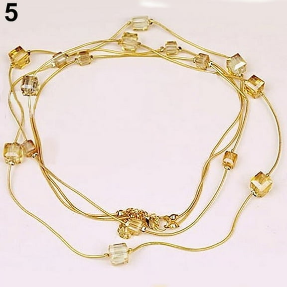 Grandest Birch Women Square Rhinestones Beads 2 Layers Golden Alloy Chain Long Sweater Necklace Alloy, Rhinestone Gold