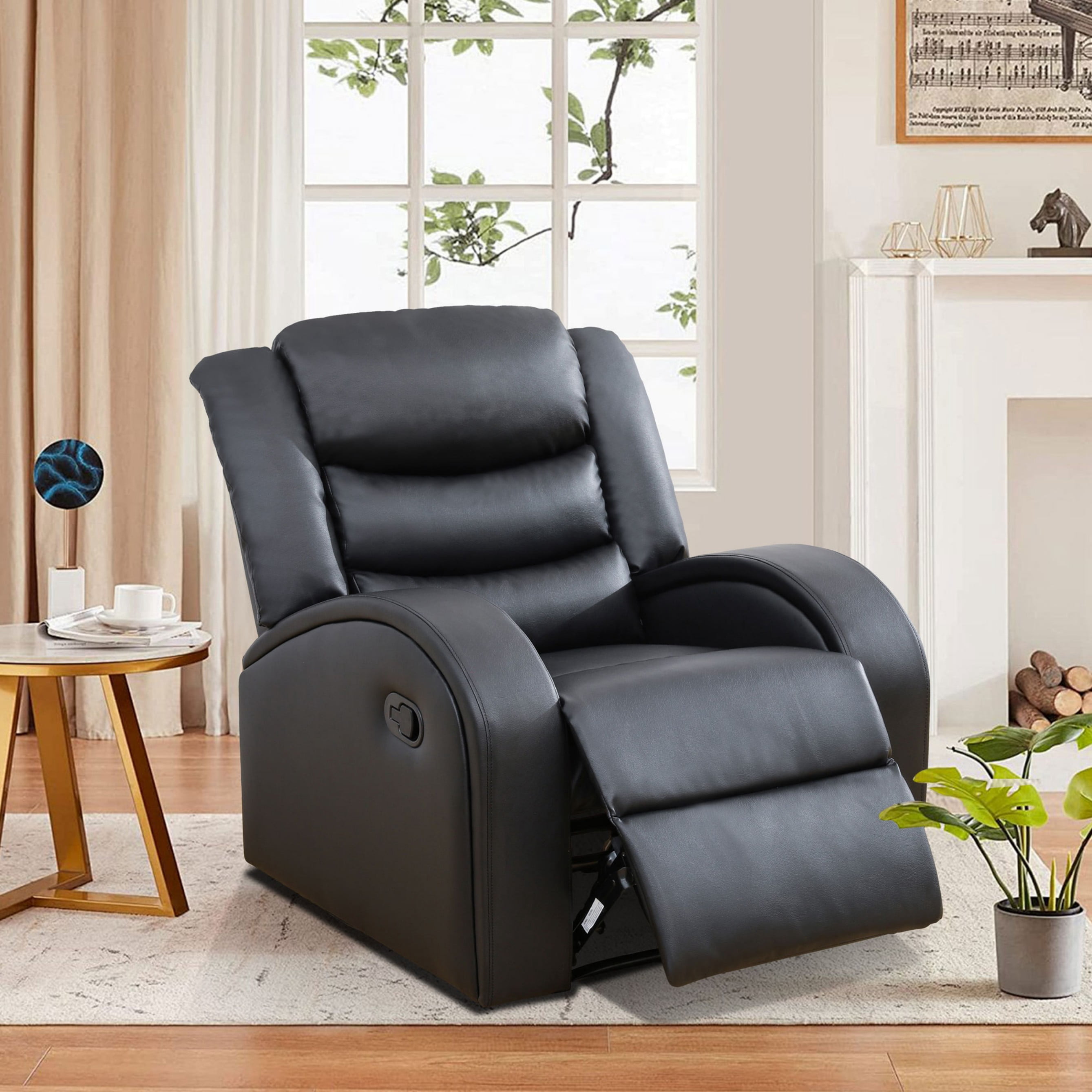BSHTI PU Manual Recliner Chair Set of 2 – Single Sofa Recliners with Adjustable Backrest, High-Density Foam, Hardwood Frame – Comfort Lazy Chair for Living Room, Bedroom, Black
