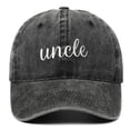 thumbnail image 3 of Uncle Embroidered Baseball Cap, Washed Black Distressed Denim Dad Hat with Text Design, Adjustable Casual Hat for Men, Pregnancy Announcement Gift for New Uncle, Matching Couple Cap, 3 of 3