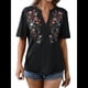 thumbnail image 2 of Camisas Mexicanas para Mujer, Blusa Tradicional de Verano Bordada, Túnica Floral, Cuello en V, Camiseta de Corta. Negro M, 2 of 9