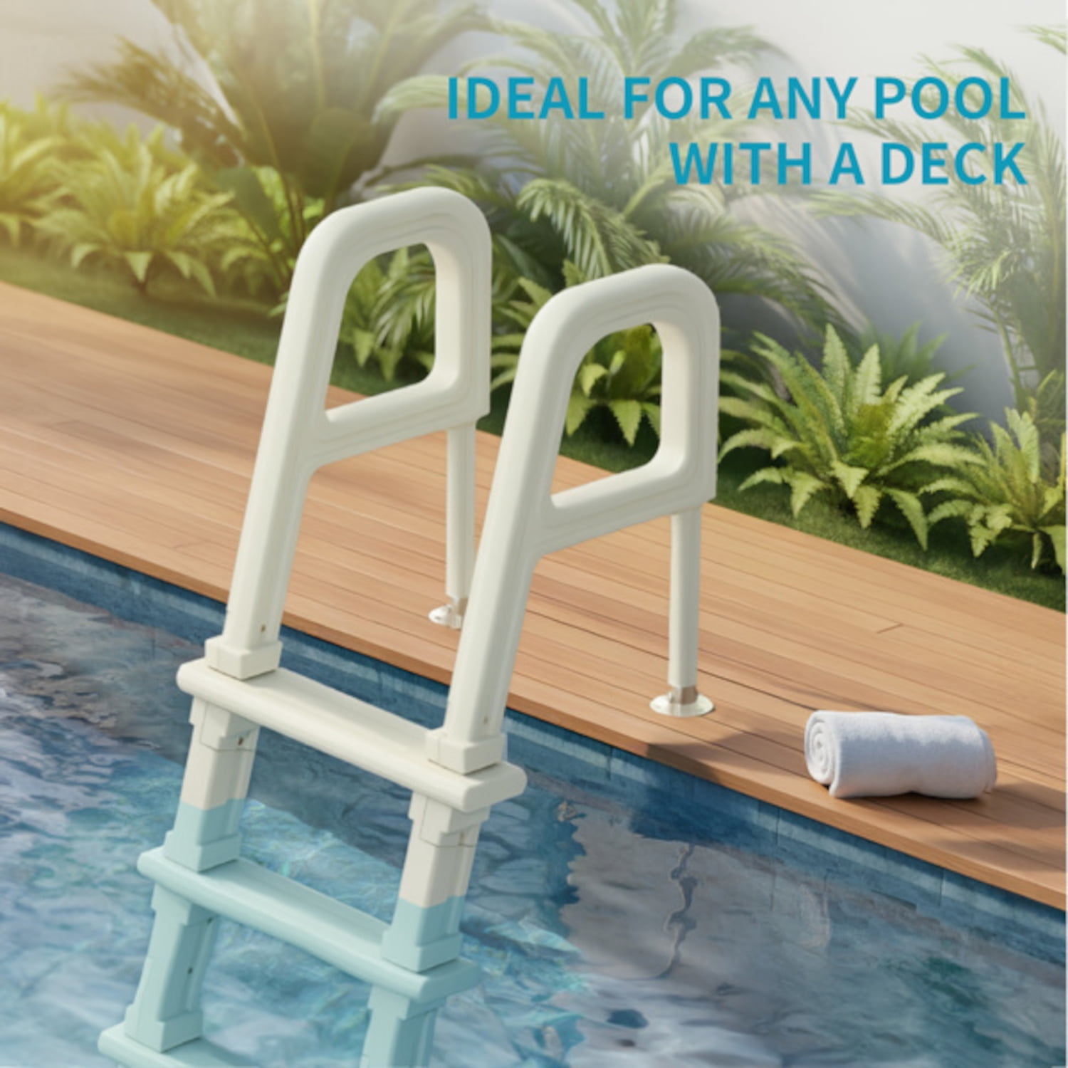 Alvantor Heavy Duty In-Pool Ladder with 5 Non-Slip Steps and Handrails for Above Ground Pools 47 to 54 in Deck Height White
