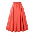 thumbnail image 3 of Xyxonk Midi Skirt for Women Plus Size Solid Color Elastic High Waisted Skirt with Pockets Dressy A-Line Button Pleated Flared Swing Skirt Watermelon Red 2XL, 3 of 3