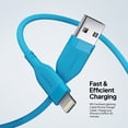 thumbnail image 3 of Powertek Neon Blue Silicone USB-A to Lightning Cable, 6ft MFi Certified Fast Charging iPhone Charger Cord, Durable Tangle-Free Sync Cable for iPhone, iPad & iPod, 3 of 6