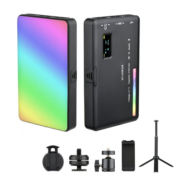 RGB LED Video Light Kit Pocket Video Conference Lighting CRI95  2500K-9000K Dimmable 20 Lighting Effects with Desktop Tripod Ballhead Phone Holder Computer Clip Cold Shoe Adapter