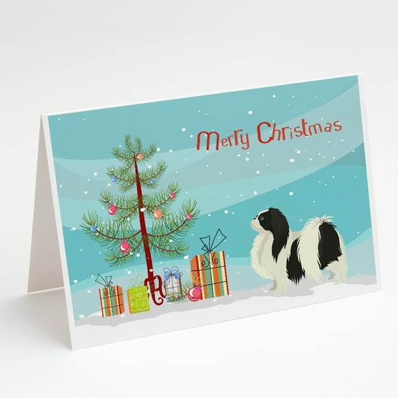 Japanese Chin Christmas Tree Greeting Cards and Envelopes Pack of 8