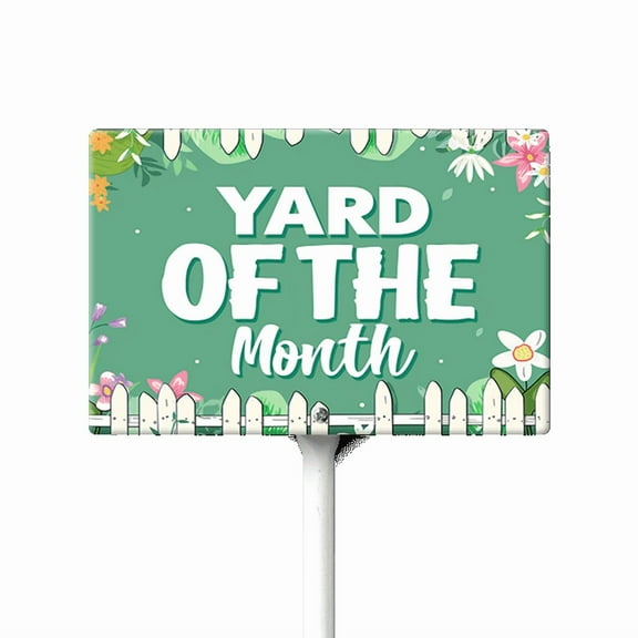 Eveokoki Yard of The Month Lawn Yard Sign 12" x 8" Aluminum Yard Signs with Metal Stakes