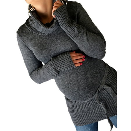 

Coutgo XL Maternity Fashion Sweater Turtleneck Maternity Sweater Knit