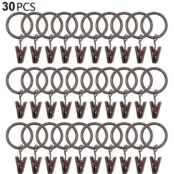 30 anillos de cortina con clips, ganchos para cortinas.