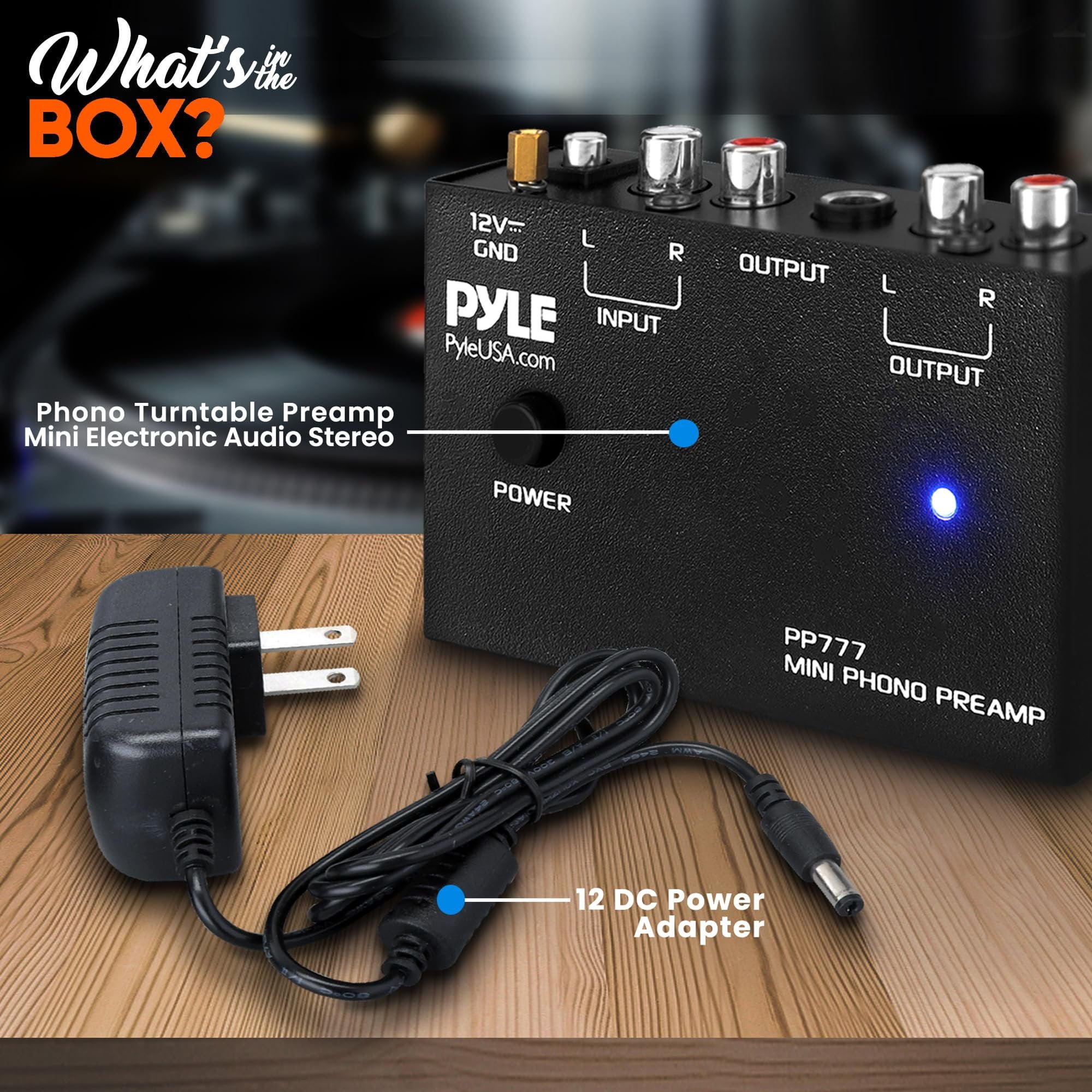 Phono Turntable Preamp, Mini Electronic Audio Stereo Phonograph Preamplifier with RCA Input, RCA Output And Low Noise Operation, Powered by 12 Volt DC Adapter, Improves Sound Performance
