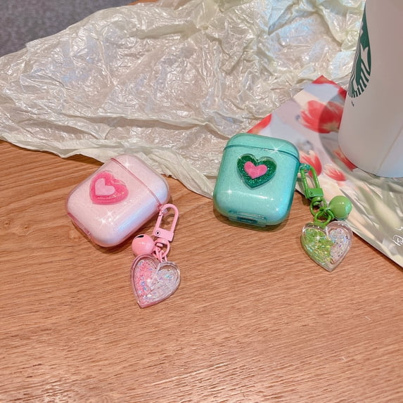 For AirPods 3rd Gen 2021/1/2/Pro case,Shockproof Glitter Heart TPU Case Cover With Heart Pandent