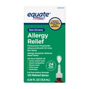 Equate 24-Hour Allergy Relief Nasal Spray, Fluticasone Propionate (Glucocorticoid), 50 mcg Per Spray, Full Prescription Strength, Non-Drowsy, 0.54 fl. Oz.