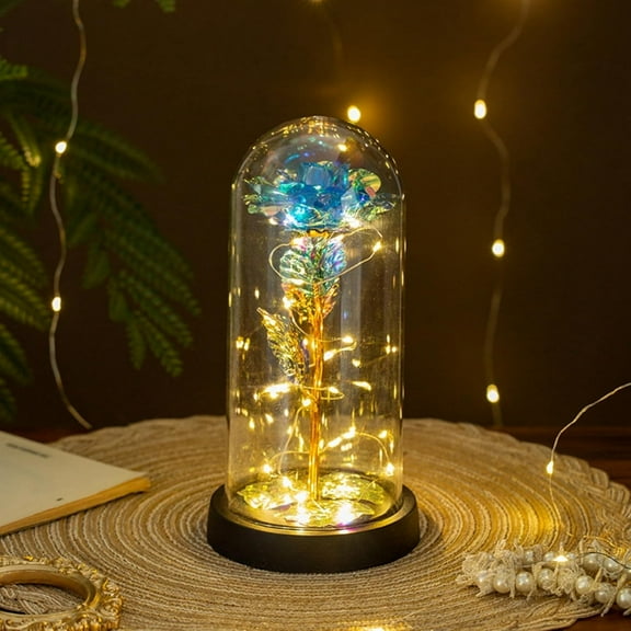 Christmas Preserved Light Up Rose for Women, Colorful Light Up Rose in a PLastic Dome, Rainbow LED Galaxy PLastic Flower Rose, Christmas Decorations for Office Home Decor （w）
