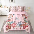 thumbnail image 2 of jejeloiu Bohemian Boho Butterflies 7 Pieces Bedding Comforter Set,Cute Cartoon Flowers Full Bedding Set,Pink Floral Blossom Fitted Sheet Flat Sheet For Adult,Breathable Home Decor Reversible, 2 of 8