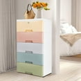 thumbnail image 3 of 5-Layer Rolling Storage Bin with Wheels, Modern PP Plastic Drawers – White & Macaron Colors, Secure Locking Top, Durable & Easy To Move, 3 of 15