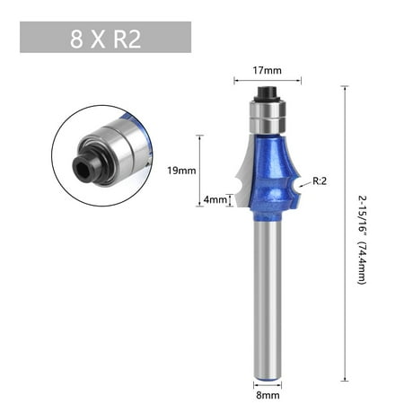 

Tungsten Carbide 8mm Router Bit Woodworking Milling Cutter With Bearing R1.5-R4