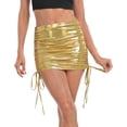 thumbnail image 5 of HDE Women's Shiny Metallic Drawstring Bodycon Mini Skirt Gold - M, 5 of 6