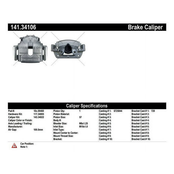 Centric Parts Disc Brake Caliper P/N:141.34106 Fits select: 2004-2010 BMW X3