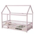 thumbnail image 3 of Twin Size House Floor Bed Frame,Wooden Montessori Floor Bed with Fence ,Pink, 3 of 6