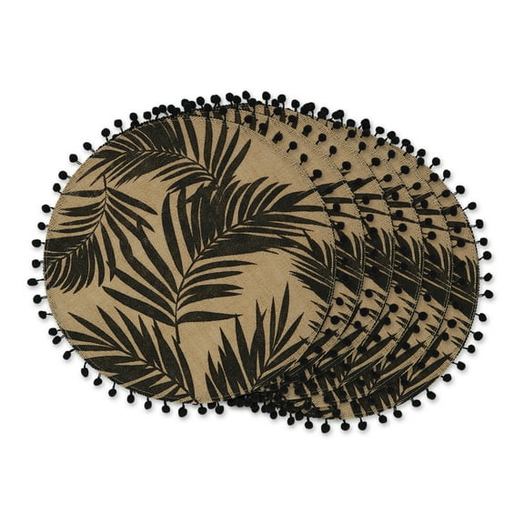 Black Fern Print On Natural Round Jute Placemat (Set of 6)