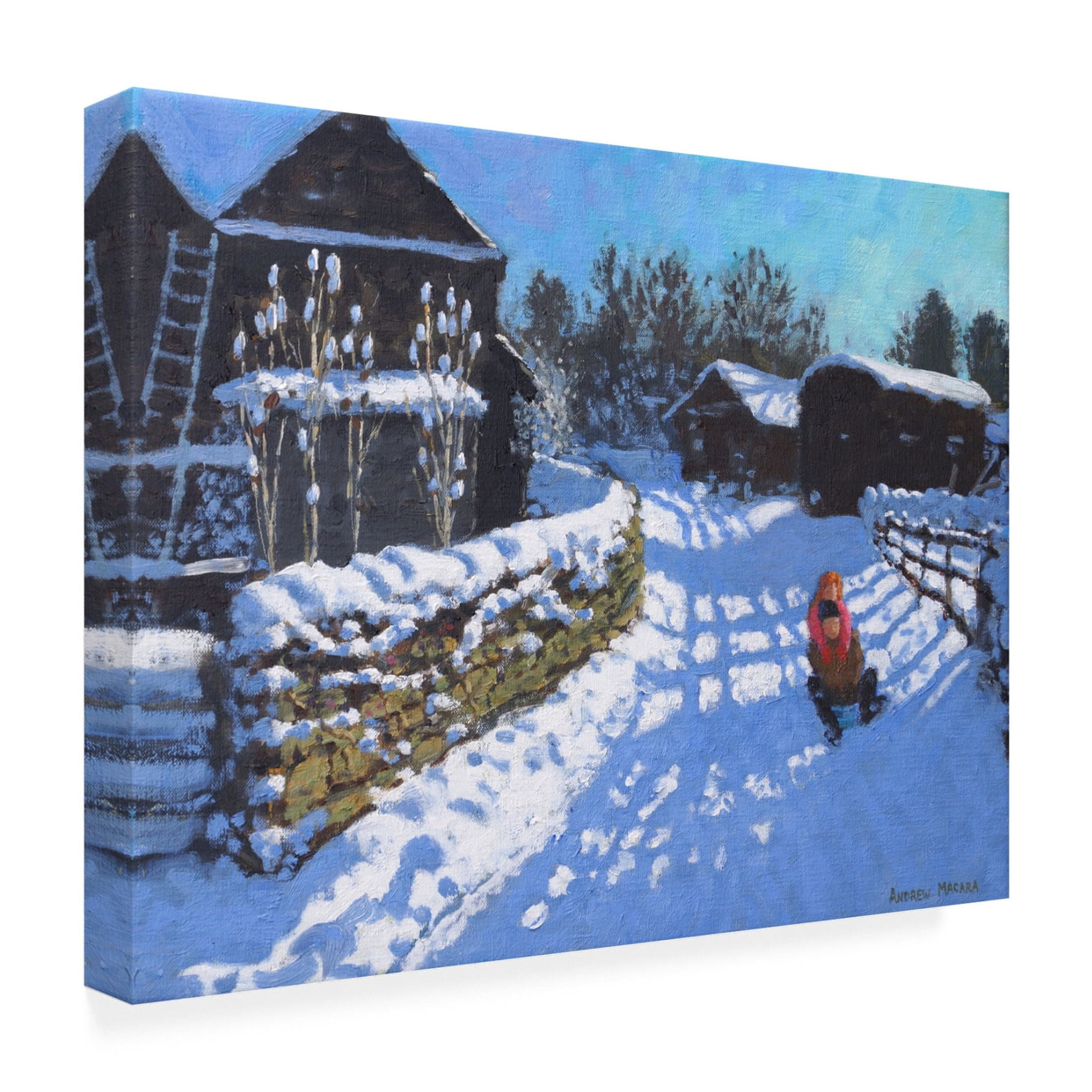 Andrew Macara 'Sledging, Near Wintercroft Lane Near Dovedale and Thorpe. Ashbourne, 2021' Canvas Art - 24 x 18 Inches